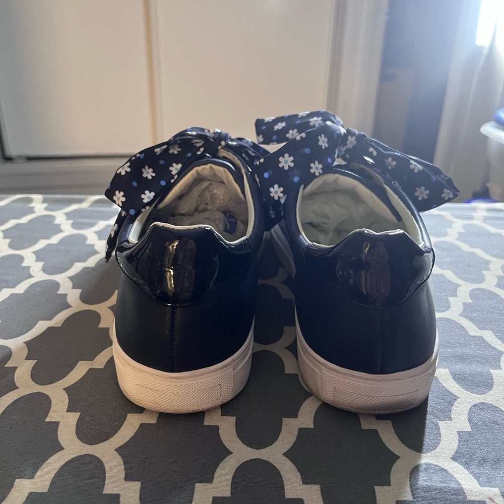 Women's Navy Blue Sneakers with Floral Laces - Picture 5 of 6